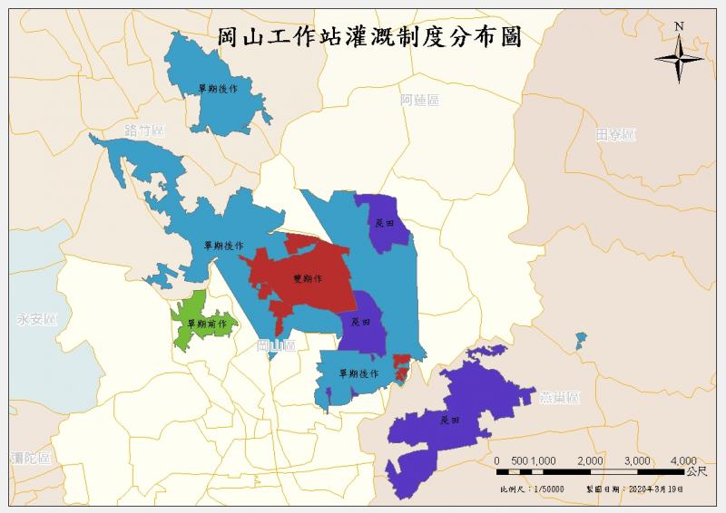 岡山站灌溉制度分布圖
